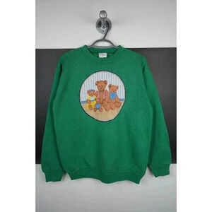 Vintage Sweatshirt 90s Green Bear Family Art Women's Large #669